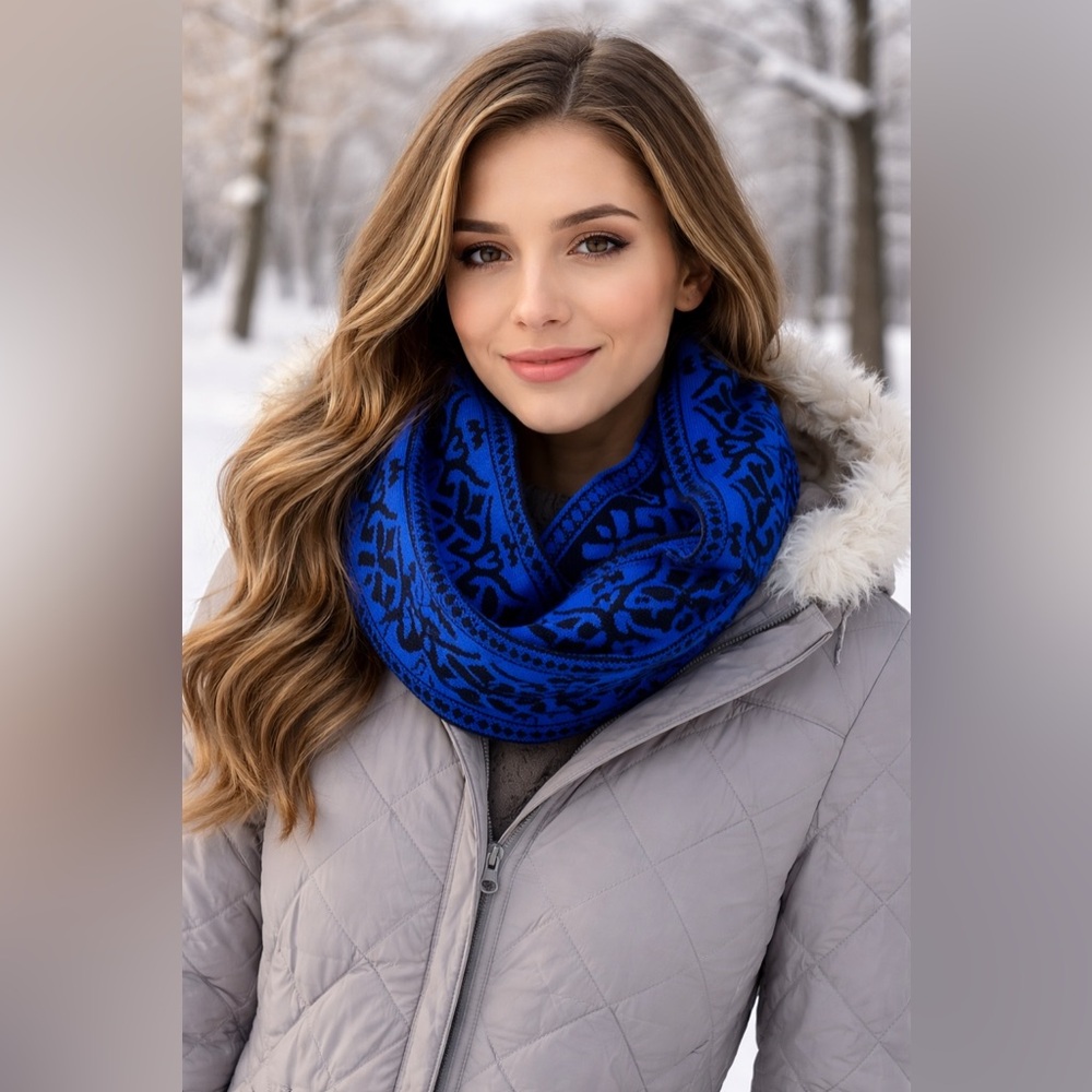 Amazon Blue and Black Patterned Infinity Scarf
